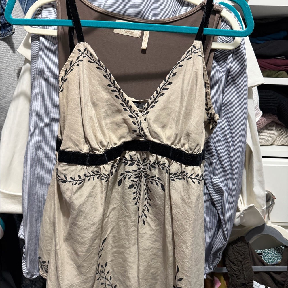 The Limited Beige Dress with Black Leaf Trim